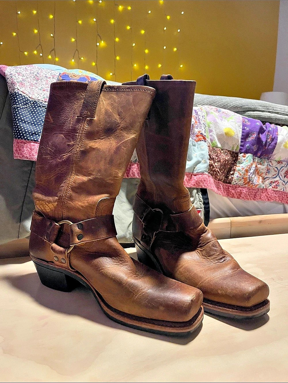 Frye Harness 12R Leather Heeled Boots Brown